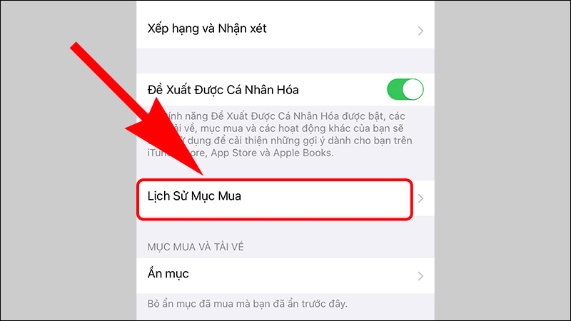 Chọn Lịch Sử Mục Mua để xem chi tiết các khoản nợ